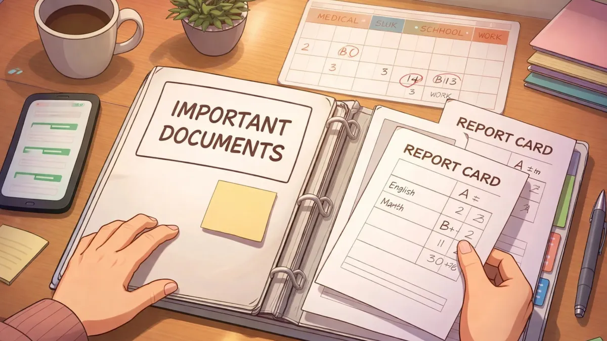 Organizing custody hearing documents and evidence in a binder for court preparation