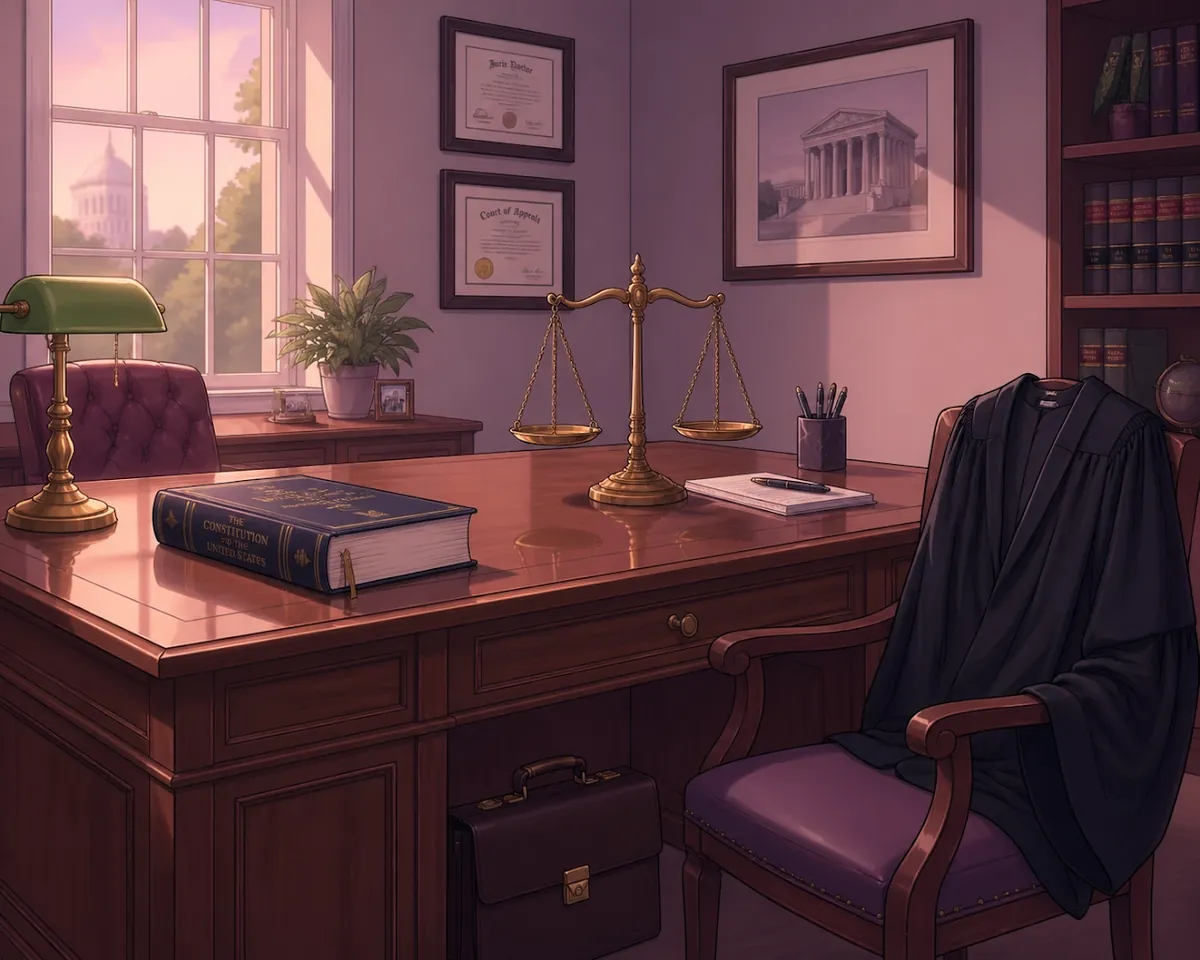 Scales of justice and a judicial robe symbolizing Chris Doran's service as a Jennings County judge