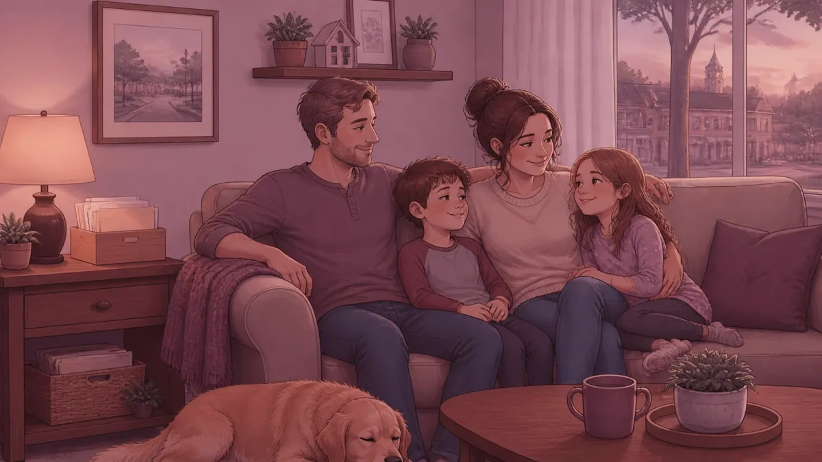 Family relaxing together at home with a sense of stability and calm