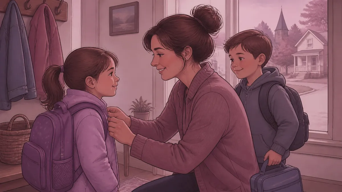 Parent helping children get ready for school with steady support at home