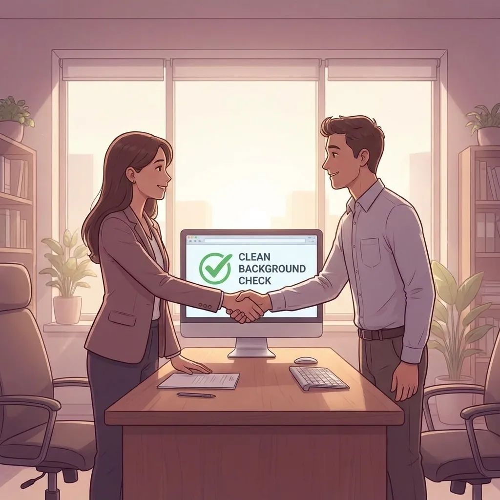 Attorney and client shaking hands after a clean background check