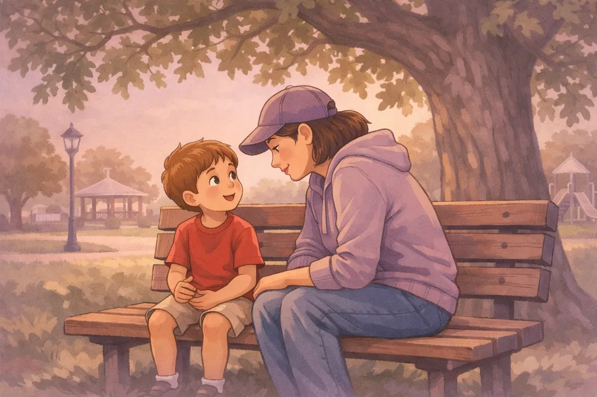 Parent and child on a North Vernon park bench focusing on stable parenting plans with a Jennings County lawyer