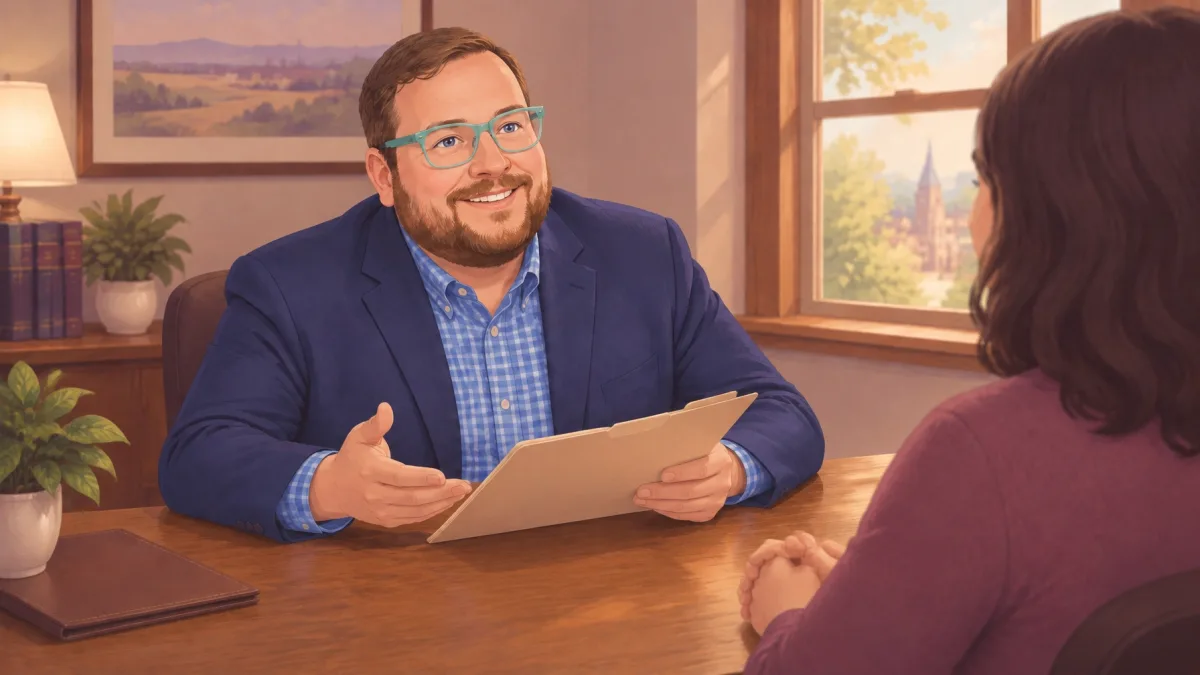 An attorney reviewing an expungement petition with a client in his office