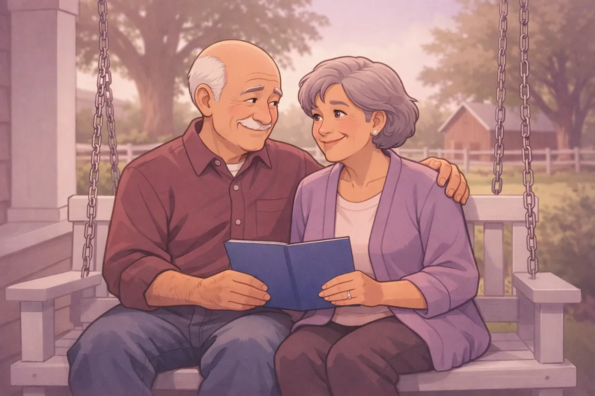 A relaxed couple on a porch after consulting a Jennings County attorney about their family trust options