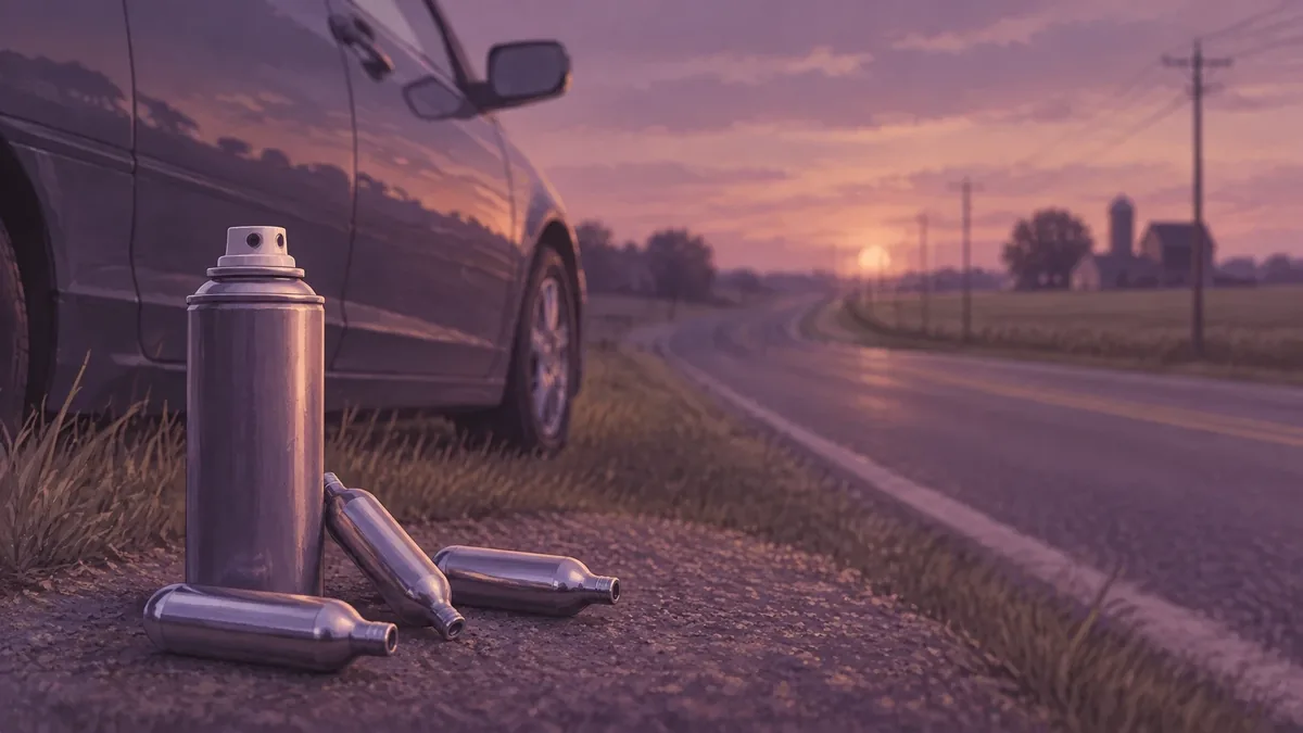 Empty inhalant canisters found near a vehicle during a roadside Indiana OWI stop
