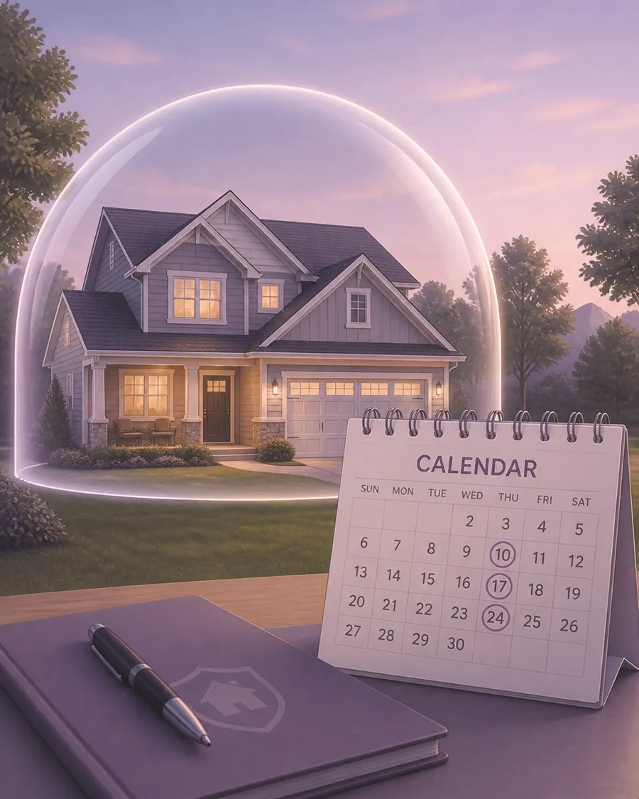 A house with a protective insurance shield illustration