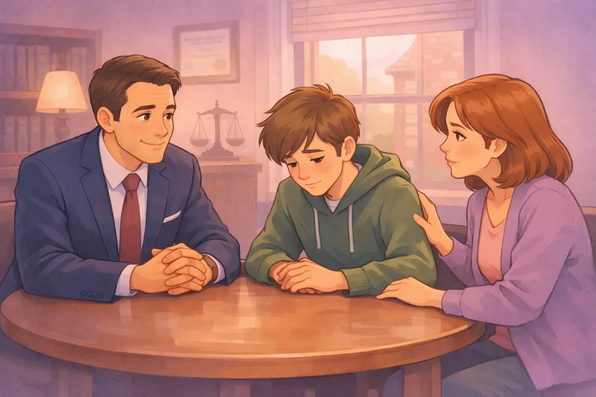 North Vernon Indiana lawyer meeting with a parent and teenager to discuss juvenile legal rights