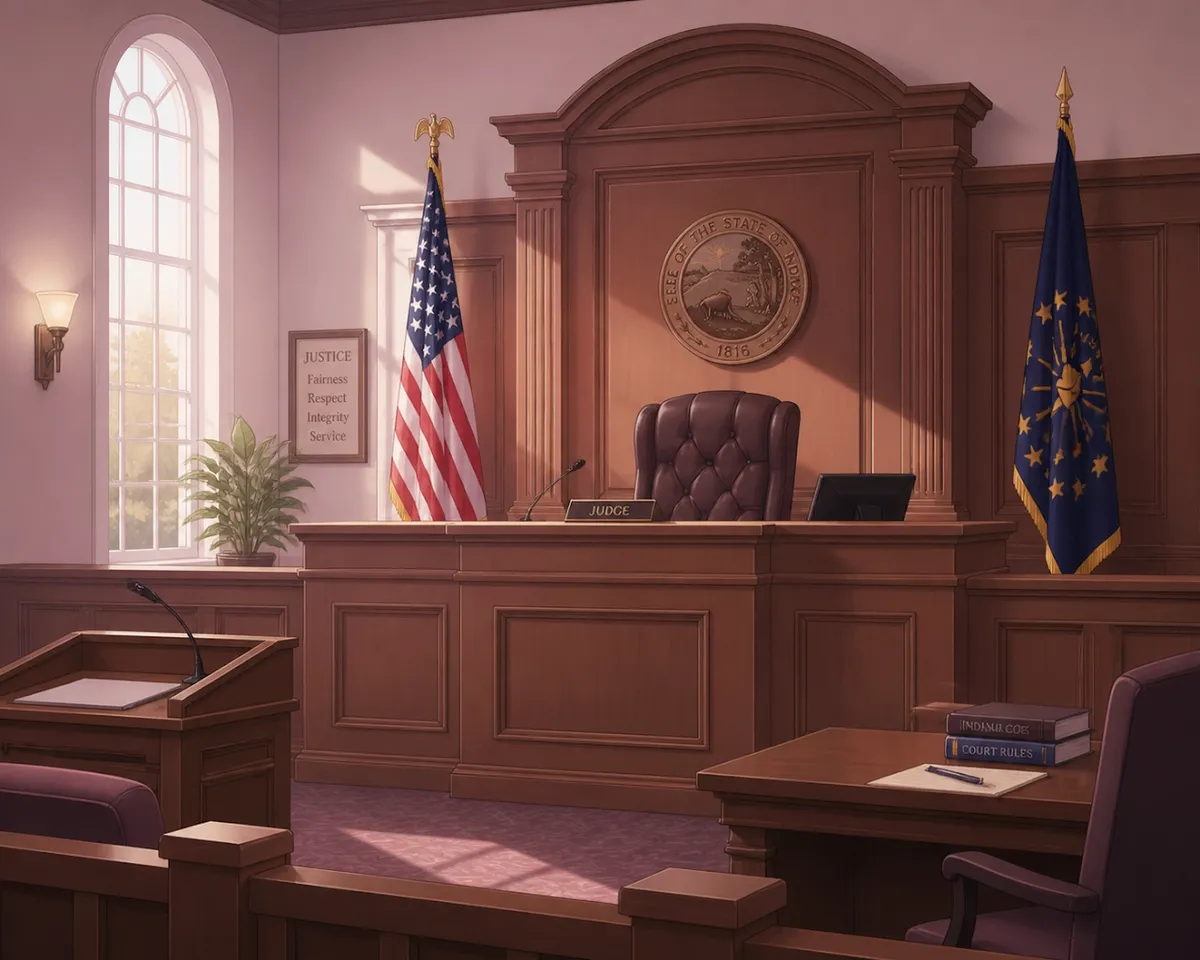 A Vernon courtroom bench where a Judge Pro Tem hears cases to keep Jennings County courts efficient