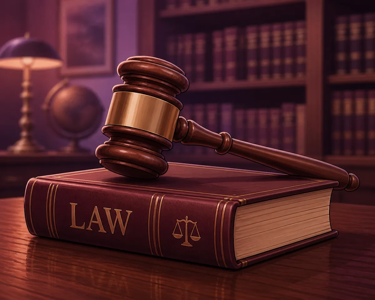 Wooden gavel on a law book representing the temporary authority of a Judge Pro Tem in Jennings County