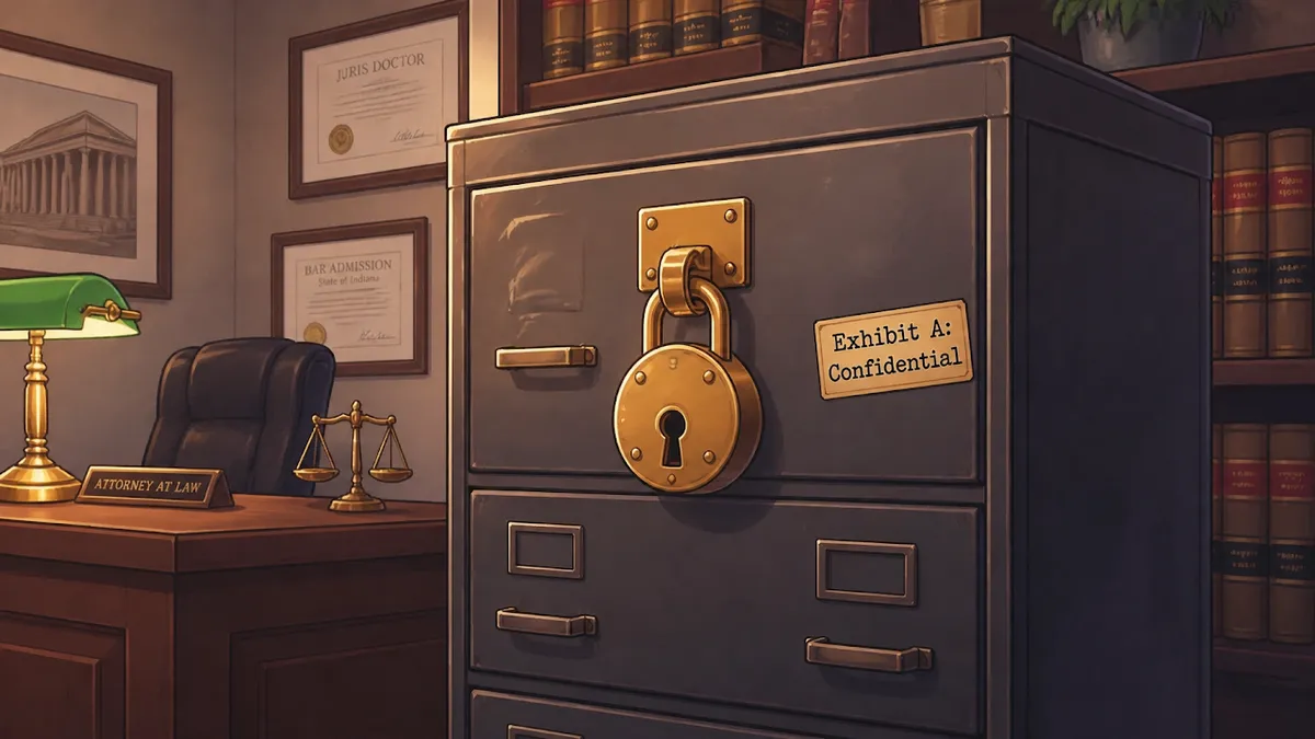A locked filing cabinet representing safe, private legal records